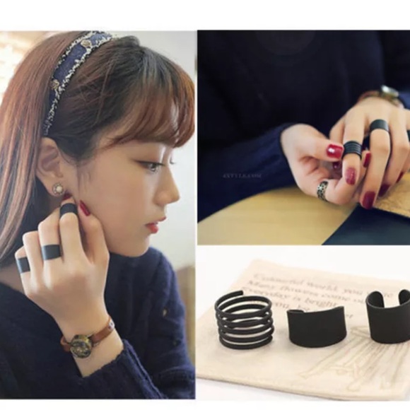 3 Piece Black Stack Band Ring Set Adjustable NEW - Picture 2 of 5